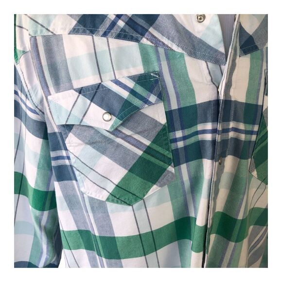 Roper Mens Blue Green Striped Long Sleeve Pearl Button Up Rodeo Shirt Size XL - Picture 2 of 13